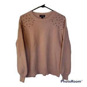 A. BYER Beaded Detail Sweater Blush Pink Cozy Cotton Blend Size S